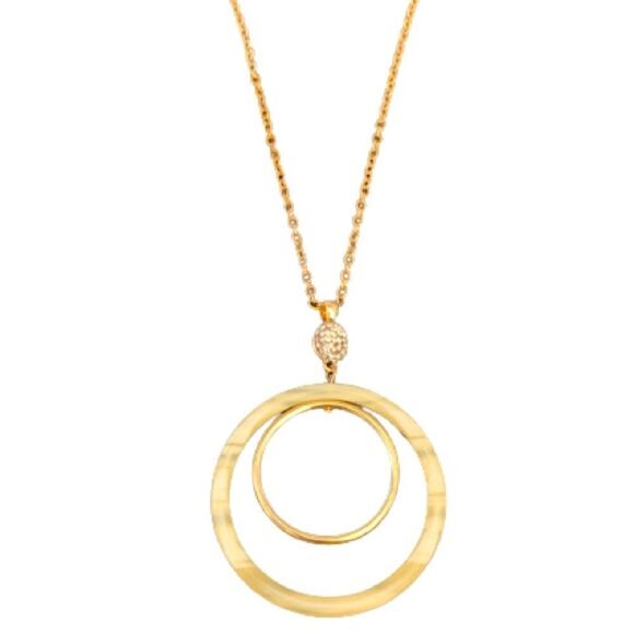 Lele Sadoughi Orbit Hoop Circle Pendant Necklace Pavé Crystal White Gold Rings - Picture 1 of 12
